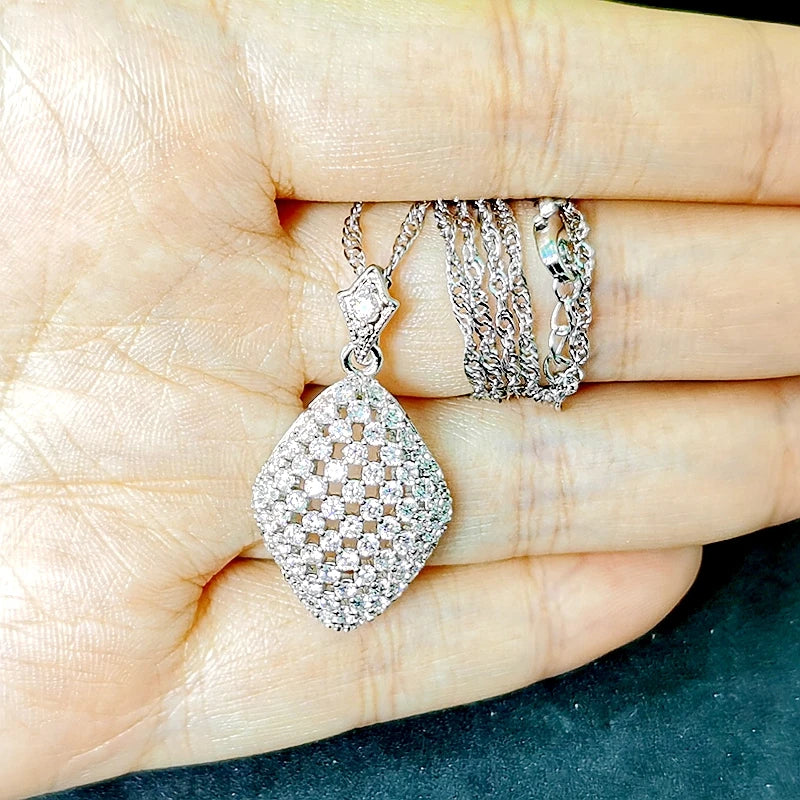 Rhombus Pendant CZ Charm Necklace