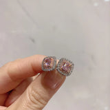 Pink Quartz Citrine Gemstone Stud Earrings for Women