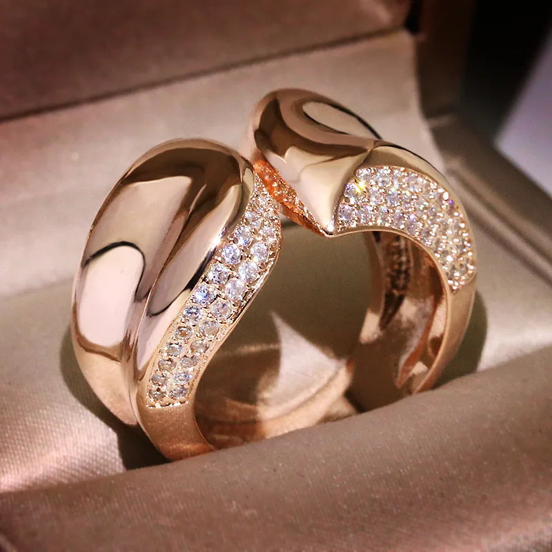 Geometric Cross Curved Rose Engagement Ring