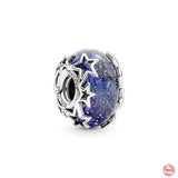Starry Sky 925 Silver Heart Charm Christmas Pendant Bead Bracelet Women Gift DIY