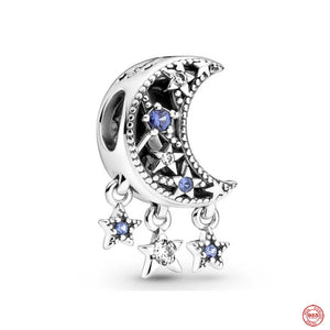 Starry Sky 925 Silver Heart Charm Christmas Pendant Bead Bracelet Women Gift DIY