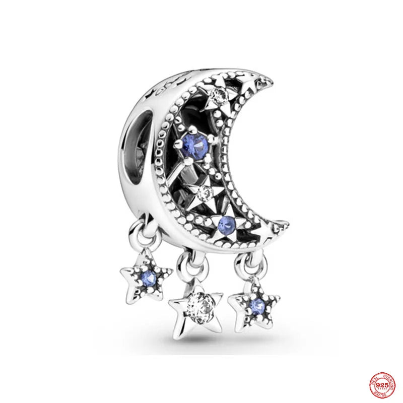 Starry Sky 925 Silver Heart Charm Christmas Pendant Bead Bracelet Women Gift DIY