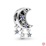 Starry Sky 925 Silver Heart Charm Christmas Pendant Bead Bracelet Women Gift DIY