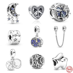Starry Sky 925 Silver Heart Charm Christmas Pendant Bead Bracelet Women Gift DIY