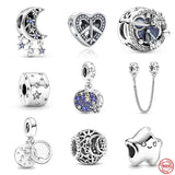 Starry Sky 925 Silver Heart Charm Christmas Pendant Bead Bracelet Women Gift DIY