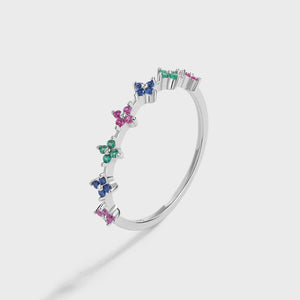 Rainbow Series Flower Plum Blossom Emerald Sapphire Couple Ring For Women
