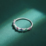 Rainbow Series Flower Plum Blossom Emerald Sapphire Couple Ring For Women