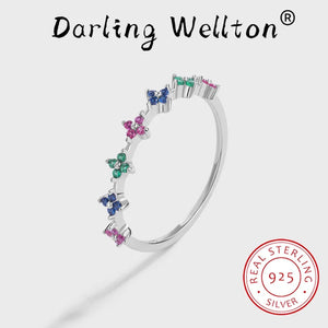 Rainbow Series Flower Plum Blossom Emerald Sapphire Couple Ring For Women