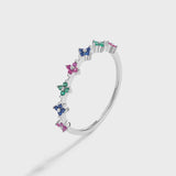 Rainbow Series Flower Plum Blossom Emerald Sapphire Couple Ring For Women