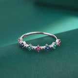 Rainbow Series Flower Plum Blossom Emerald Sapphire Couple Ring For Women
