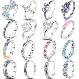 Colorful Pave Zircon Ring Heart Life Dragonfly Tree Finger Rings For Women