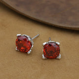 Vintage 925 Silver Red Zircon Earrings Thai Silver Women Earrings