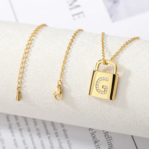 Chunky Metal Chain Necklace with Letter B Lock Pendant
