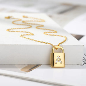 Chunky Metal Chain Necklace with Letter B Lock Pendant