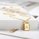 Chunky Metal Chain Necklace with Letter B Lock Pendant