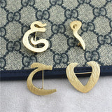 Vintage Arabic Alphabet Brooches Pins for Women Men Jewelry