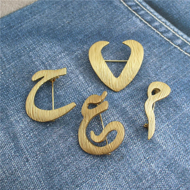 Vintage Arabic Alphabet Brooches Pins for Women Men Jewelry