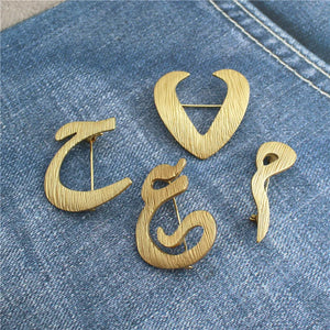 Vintage Arabic Alphabet Brooches Pins for Women Men Jewelry