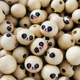 Wood Balls Round Spacer Wooden Beads Cartoon Panda Smiling Face Natural Charms