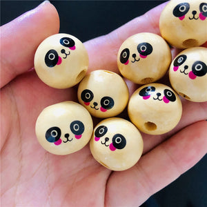 Wood Balls Round Spacer Wooden Beads Cartoon Panda Smiling Face Natural Charms