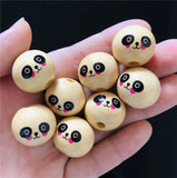 Wood Balls Round Spacer Wooden Beads Cartoon Panda Smiling Face Natural Charms