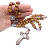 Antique Cross Rosary Pendant Necklace Saint Benedict Beaded Jewelry