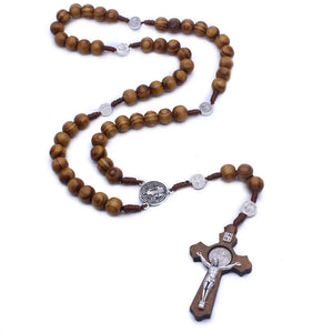 Antique Cross Rosary Pendant Necklace Saint Benedict Beaded Jewelry