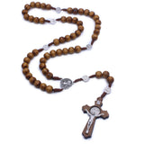 Antique Cross Rosary Pendant Necklace Saint Benedict Beaded Jewelry
