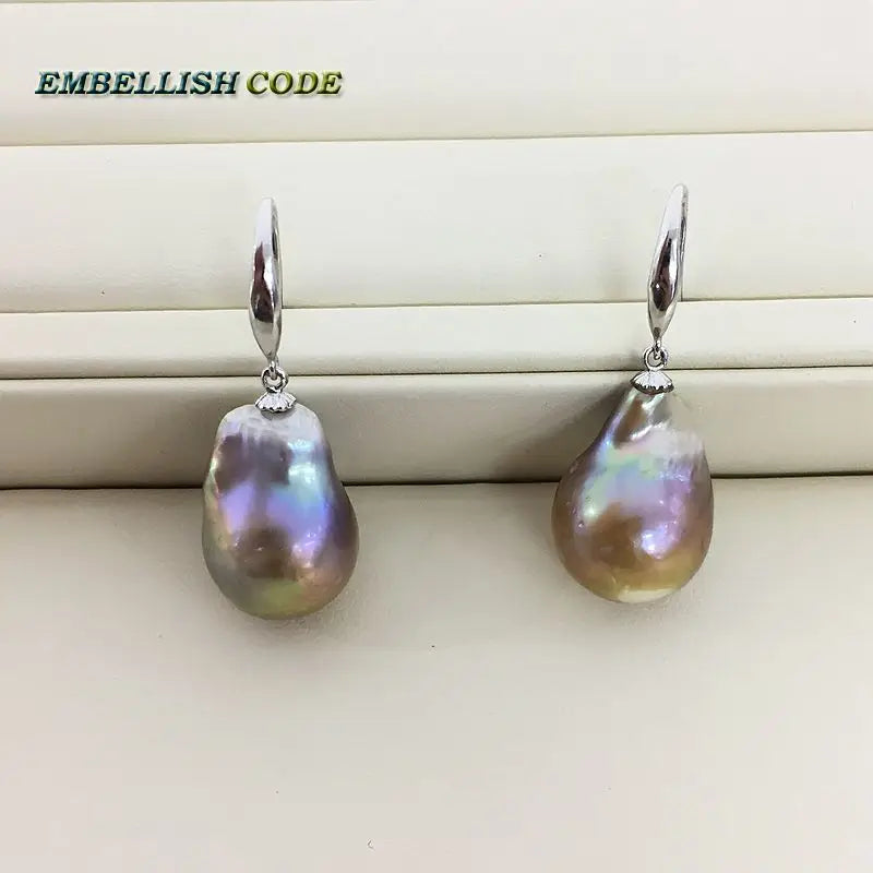Baroque Nucleate Hooking Earrings Flameball Shape Purple Golden Pearl