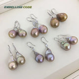 Baroque Nucleate Hooking Earrings Flameball Shape Purple Golden Pearl