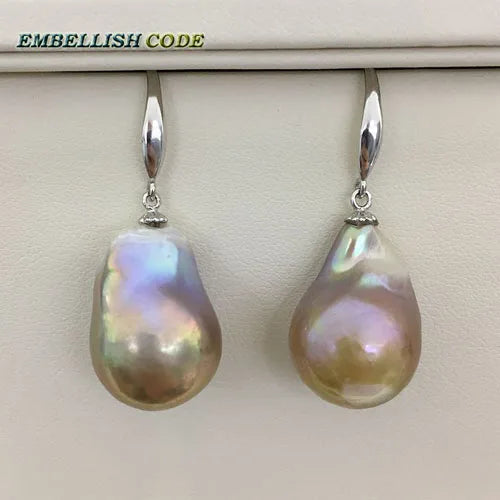 Baroque Nucleate Hooking Earrings Flameball Shape Purple Golden Pearl