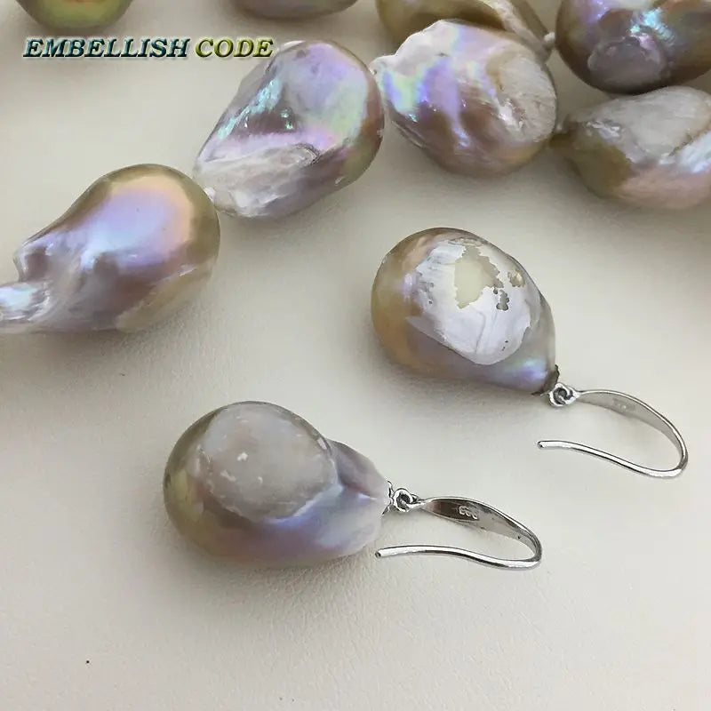 Baroque Nucleate Hooking Earrings Flameball Shape Purple Golden Pearl