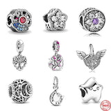 European Pink Heart Family Tree Angel Dangle Charm DIY Beads