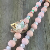 Flower Collar Necklace Chunky Metal Chain Wood Bead Pendant