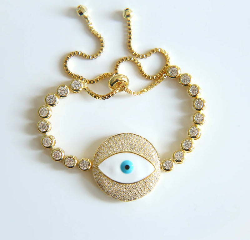 Evil Eye Charm Bracelet for Women with Silver Link Chain