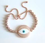 Evil Eye Charm Bracelet for Women with Silver Link Chain