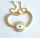 Evil Eye Charm Bracelet for Women with Silver Link Chain