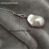 Baroque Pearl Zircon Drop Pendant Necklace 925 Silver 16'' 18''
