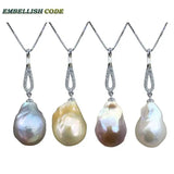 Baroque Pearl Zircon Drop Pendant Necklace 925 Silver 16'' 18''