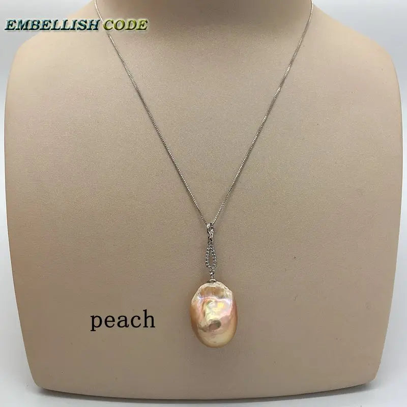 Baroque Pearl Zircon Drop Pendant Necklace 925 Silver 16'' 18''