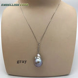 Baroque Pearl Zircon Drop Pendant Necklace 925 Silver 16'' 18''