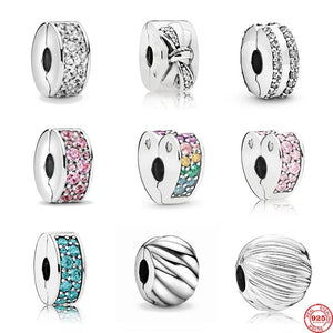 925 Sterling Silver Pink Heart Clip DIY Bead Charm