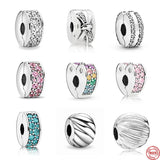 925 Sterling Silver Pink Heart Clip DIY Bead Charm