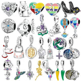 925 Sterling Silver Violet and Bird Charm Pendant for European Bracelet
