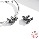 925 Sterling Silver Violet and Bird Charm Pendant for European Bracelet