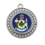Maine Flag Circle Charm Antique Silver Plated Jewelry