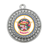 Minnesota Flag Circle Charm Antique Silver Plated Jewelry