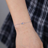 Rainbow CZ Evil Eye Charm Link Chain Bracelet 925 Sterling Silver