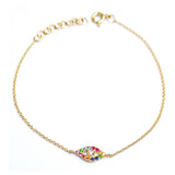 Rainbow CZ Evil Eye Charm Link Chain Bracelet 925 Sterling Silver