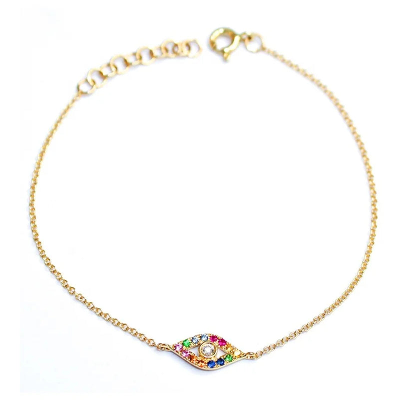 Rainbow Evil Eye Charm Bracelet 925 Silver 15+4cm